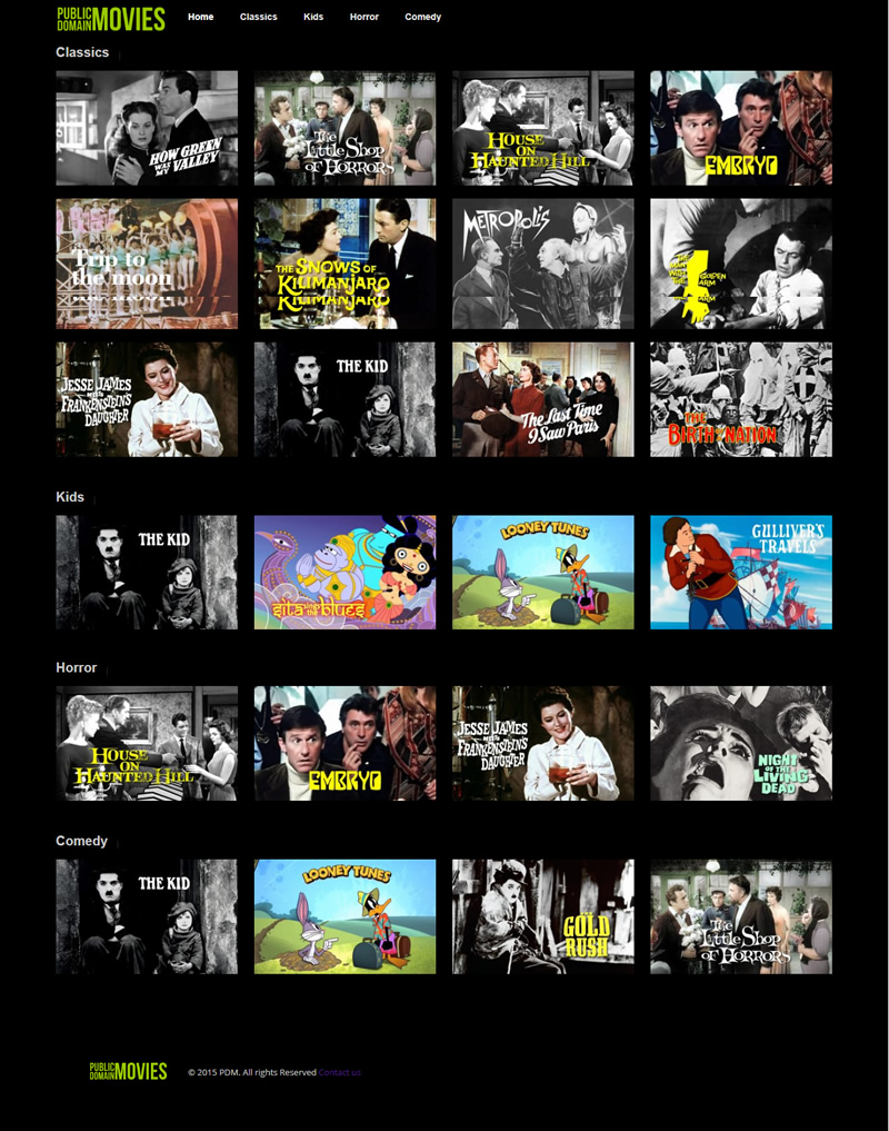 Design do site Public Domain Movies
