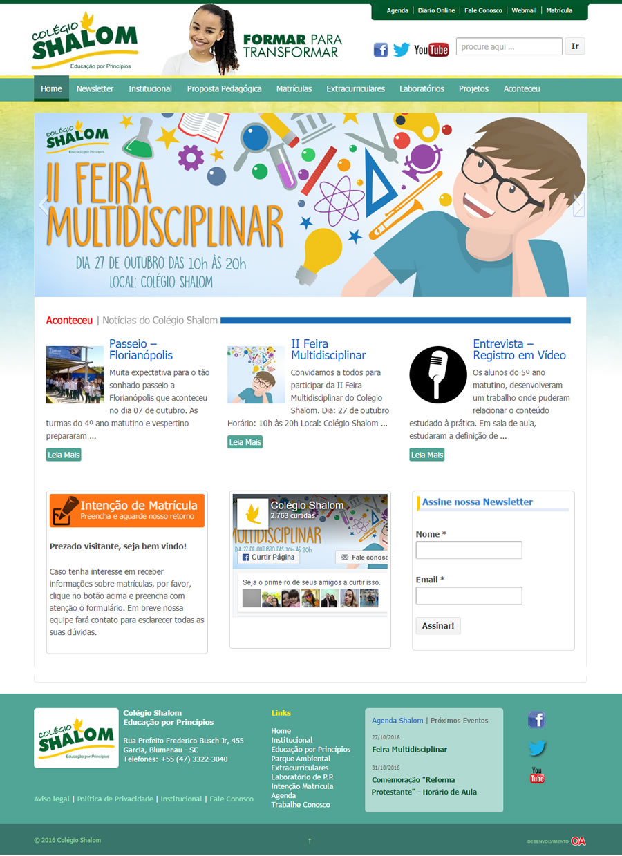 Design gráfico e desenvolvimento de site para a o Colégio Shalom